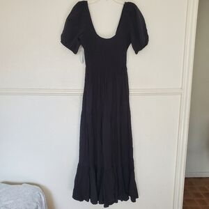 Saltwater LUXE Elegant Black Maxi Dress with Puff Sleeves